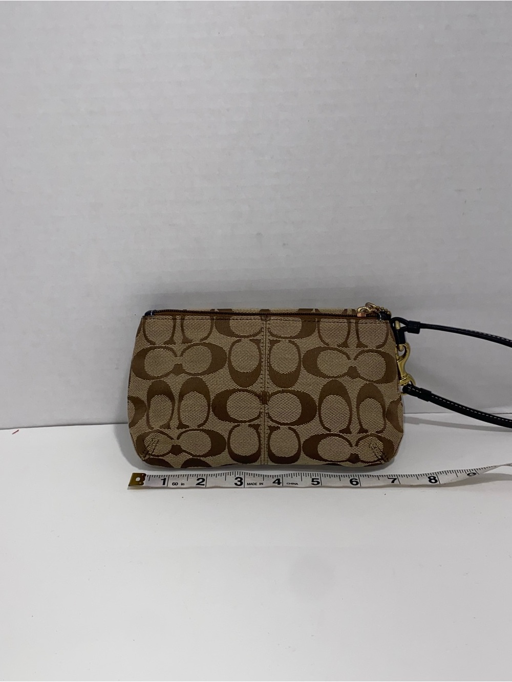 Coach Signature C Turnlock Wristlet Clutch Khaki Brown Black Gold Hardware
